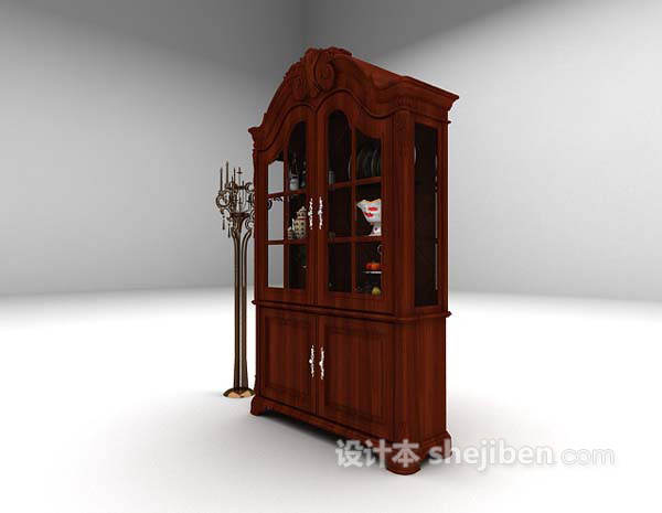 免费欧式木质展示柜3d模型下载