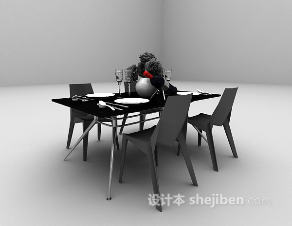 现代风格木质餐桌3d模型下载