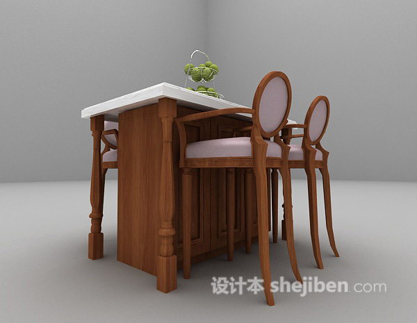 欧式风格白色欧式桌椅组合3d模型下载