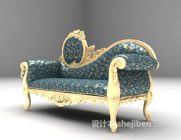 设计本欧式蓝色贵妃椅3d模型下载