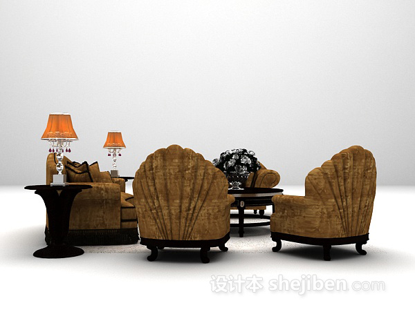 欧式风格灰色组合沙发大全3d模型下载