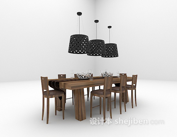 欧式风格木质餐桌3d模型下载