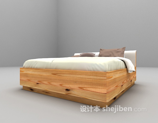 免费木色床3d模型下载