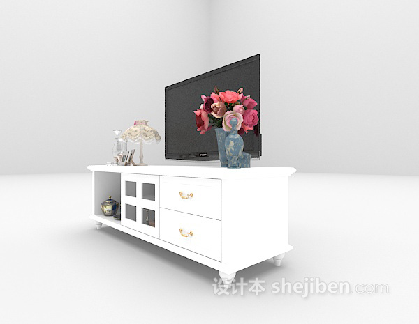 欧式风格白色电视柜推荐3d模型下载