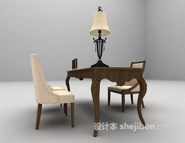 欧式风格欧式办公桌椅组合3d模型下载