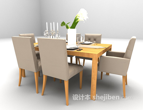 免费木质家庭餐桌3d模型下载