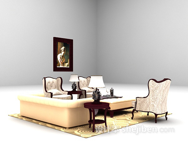 古典欧式沙发免费3d模型下载