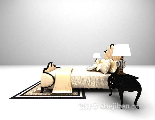设计本新古典双人床3d模型下载