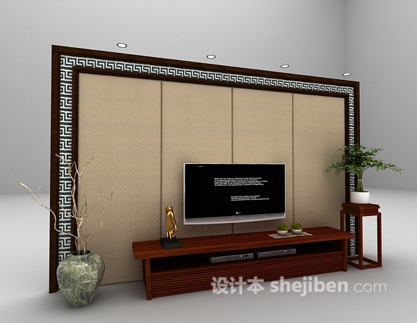 中式风格中式背景墙欣赏3d模型下载