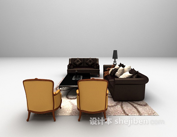 免费欧式深色沙发组合大全3d模型下载