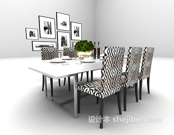 欧式风格花格纹桌椅3d模型下载