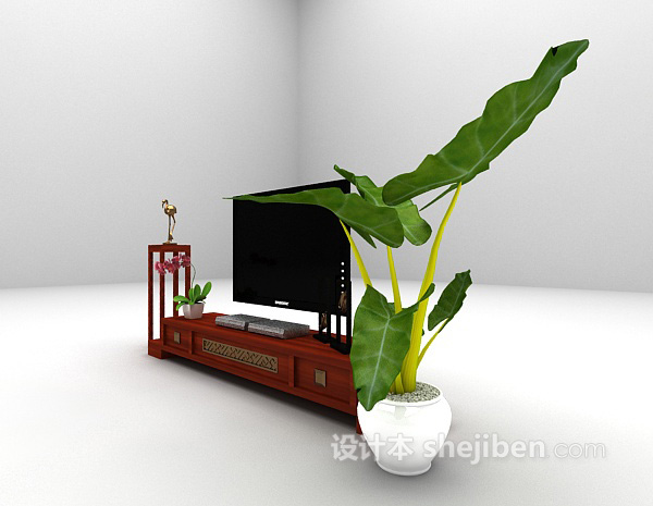 中式风格中式木质电视柜3d模型下载