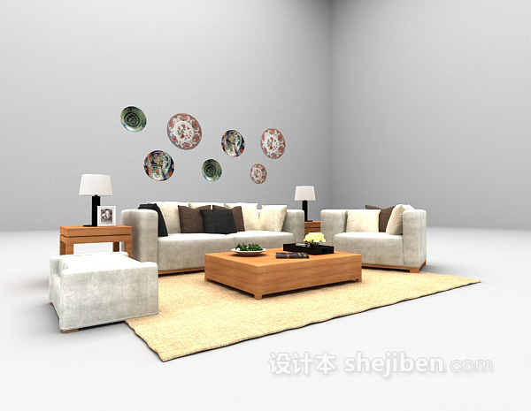 现代风格现代家庭沙发3d模型下载