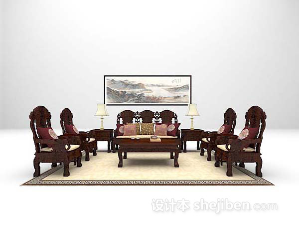 中式组合沙发推荐3d模型下载