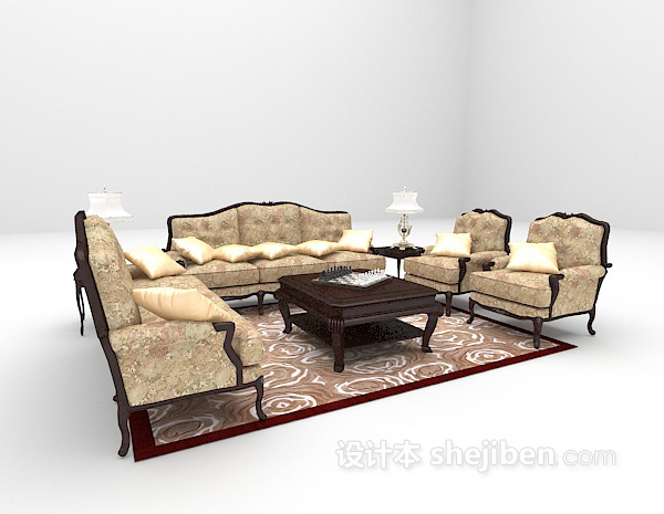 欧式风格欧式豪华组合沙发3d模型下载