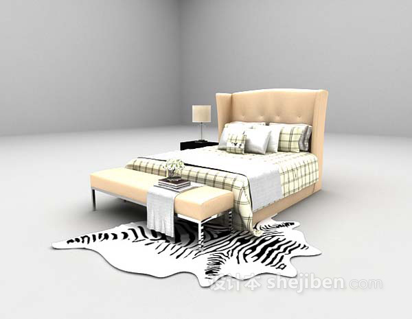 免费现代卧室床组合3d模型下载