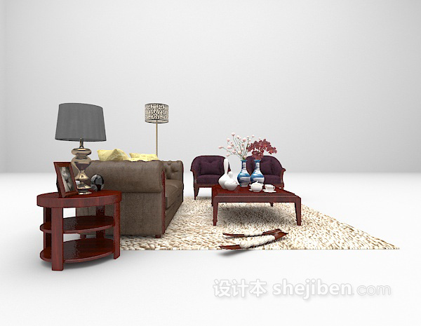 设计本欧式木质沙发组合3d模型下载