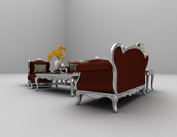 免费欧式红色沙发3d模型下载