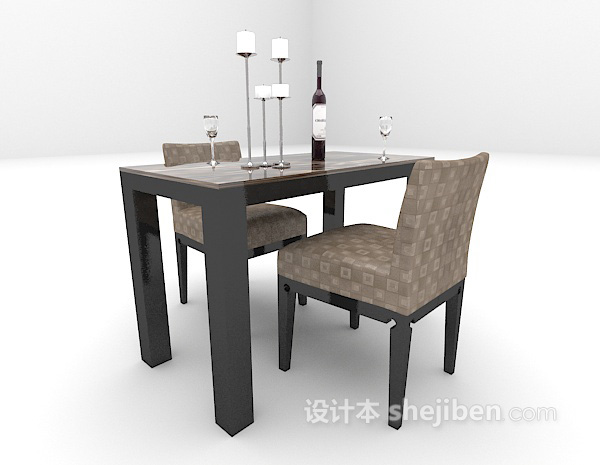 欧式风格欧式黑色餐桌3d模型下载