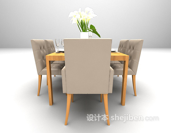 设计本木质家庭餐桌3d模型下载