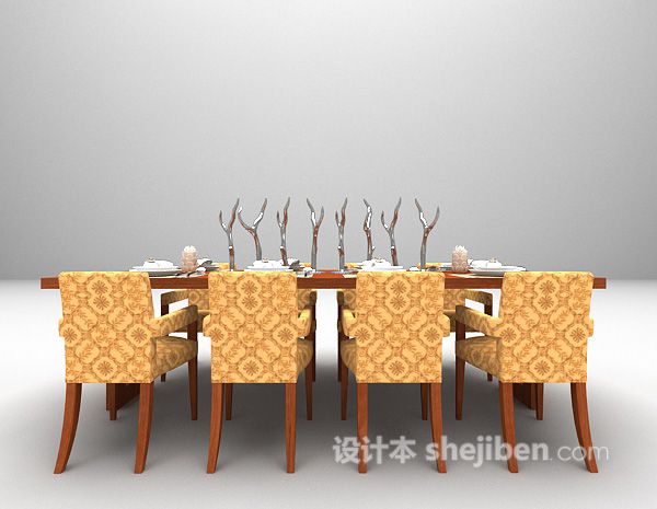 长形餐桌3d模型下载