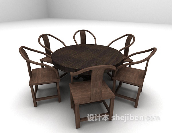 免费中式圆形桌椅3d模型下载