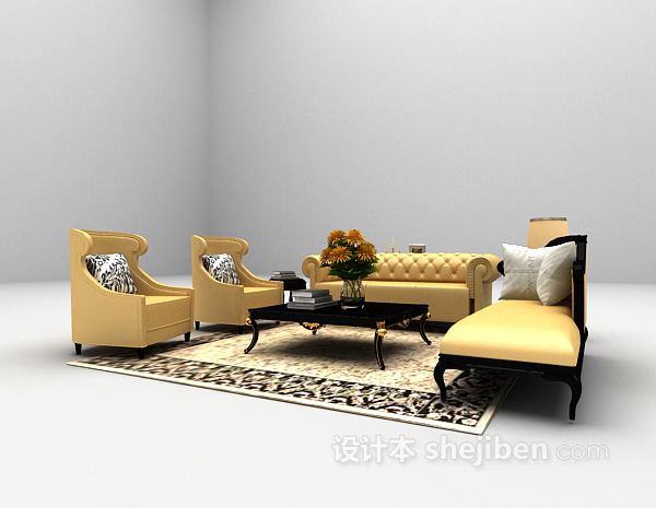 免费欧式金色沙发组合3d模型下载