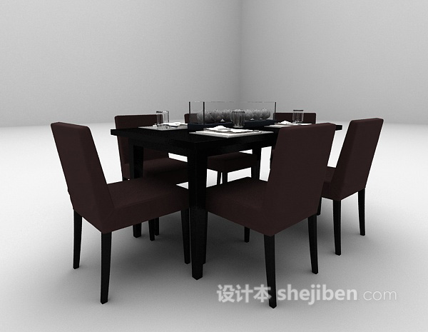 现代风格现代黑色桌椅3d模型下载