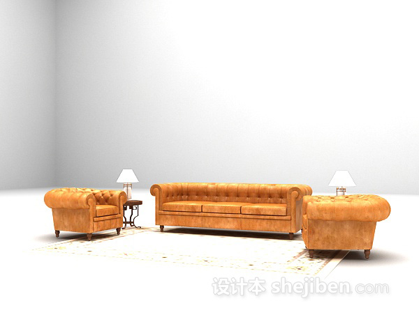 设计本欧式皮质沙发组合3d模型下载