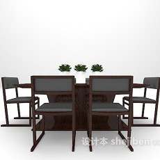 棕色桌椅组合3d模型下载