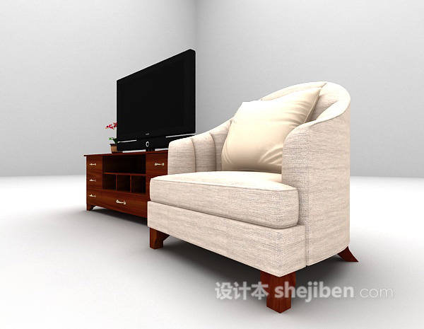 现代风格电视柜休闲椅组合3d模型下载