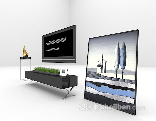 现代风格现代黑色电视柜3d模型下载