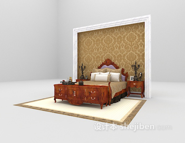 免费棕色床欣赏3d模型下载