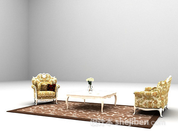 设计本欧式灰色组合沙发3d模型下载