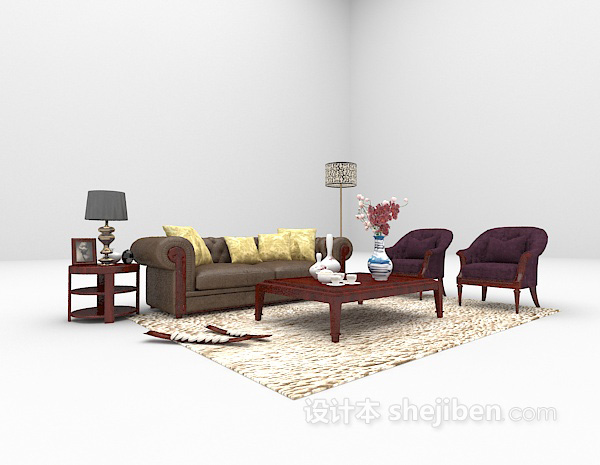欧式风格欧式木质沙发组合3d模型下载