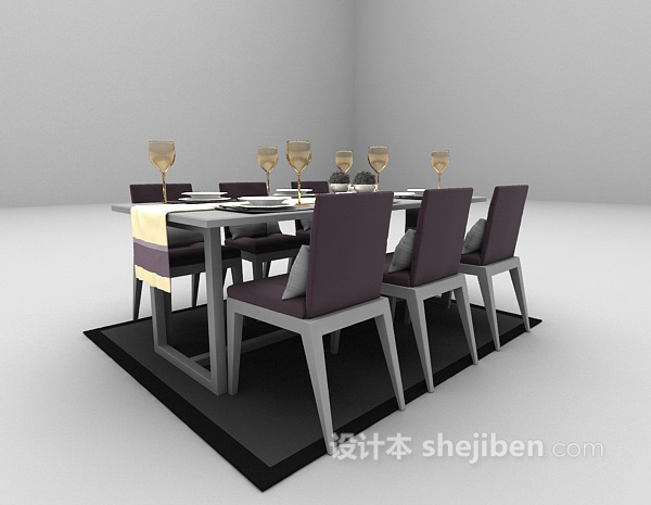现代风格简约餐桌椅组合3d模型下载