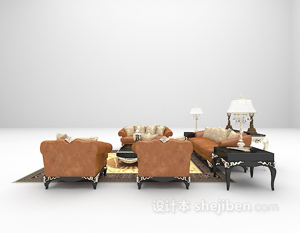 设计本皮质沙发组合3d模型下载