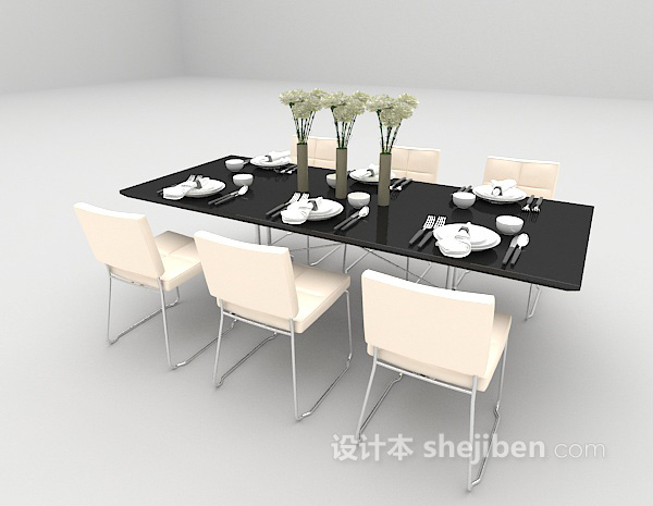 免费现代六人位餐桌3d模型下载