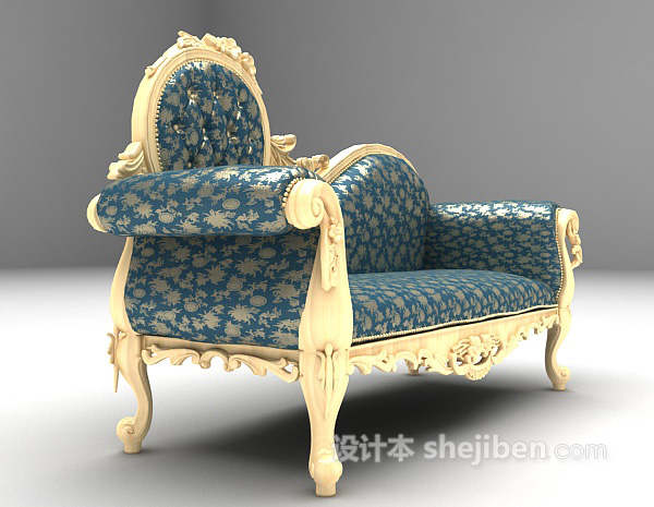 免费欧式蓝色贵妃椅3d模型下载
