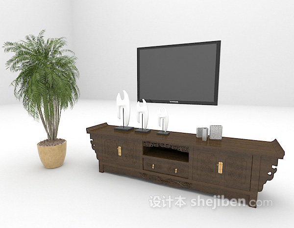 设计本棕色复古电视柜3d模型下载