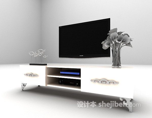 免费白色欧式电视柜3d模型下载