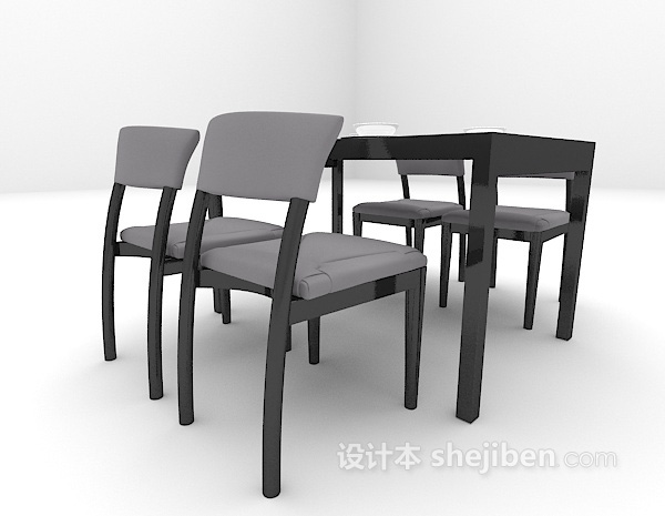 现代风格黑色餐桌组合3d模型下载