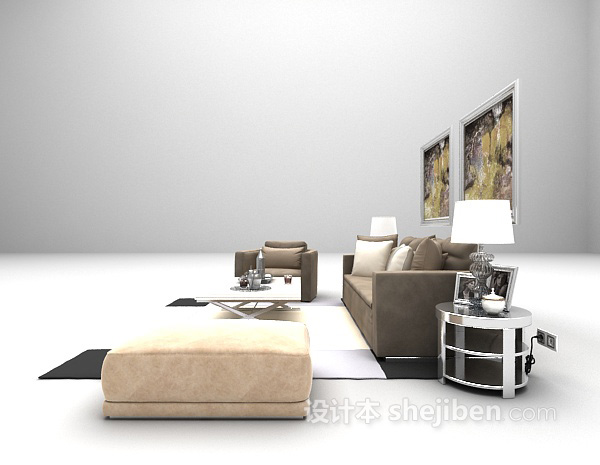 设计本深色组合沙发3d模型下载