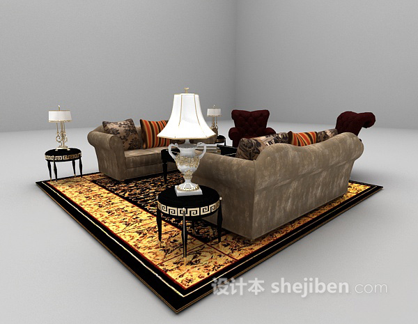 欧式风格多人沙发组合3d模型下载