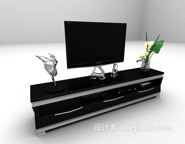 免费黑色简易电视柜3d模型下载
