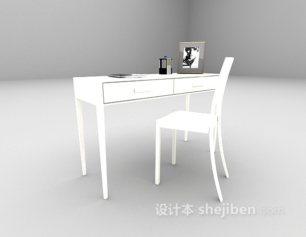 现代风格白色木质书桌3d模型下载