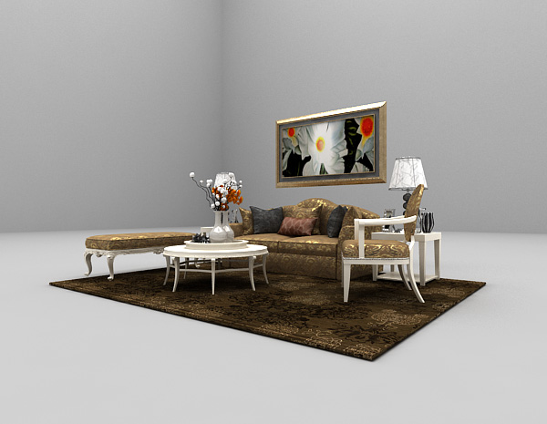 免费欧式豪华组合沙发3d模型下载