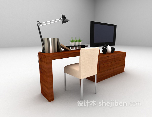 现代风格电视柜书桌组合3d模型下载