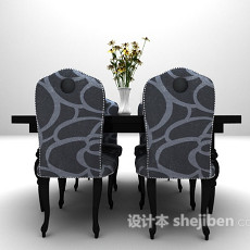 木质黑色桌椅组合3d模型下载