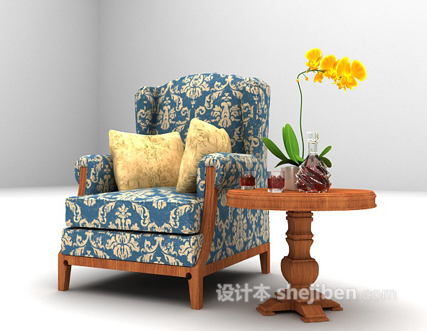 设计本蓝色单椅沙发3d模型下载